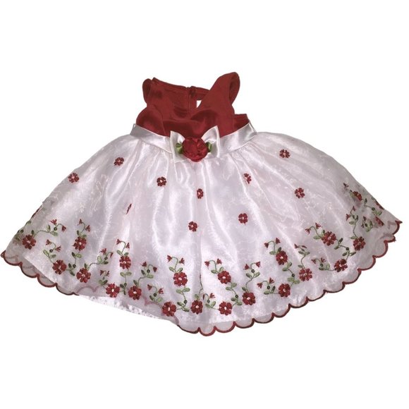 Youngland Baby White/red Dress with Flowers Size 6/9 Months - Picture 1 of 4
